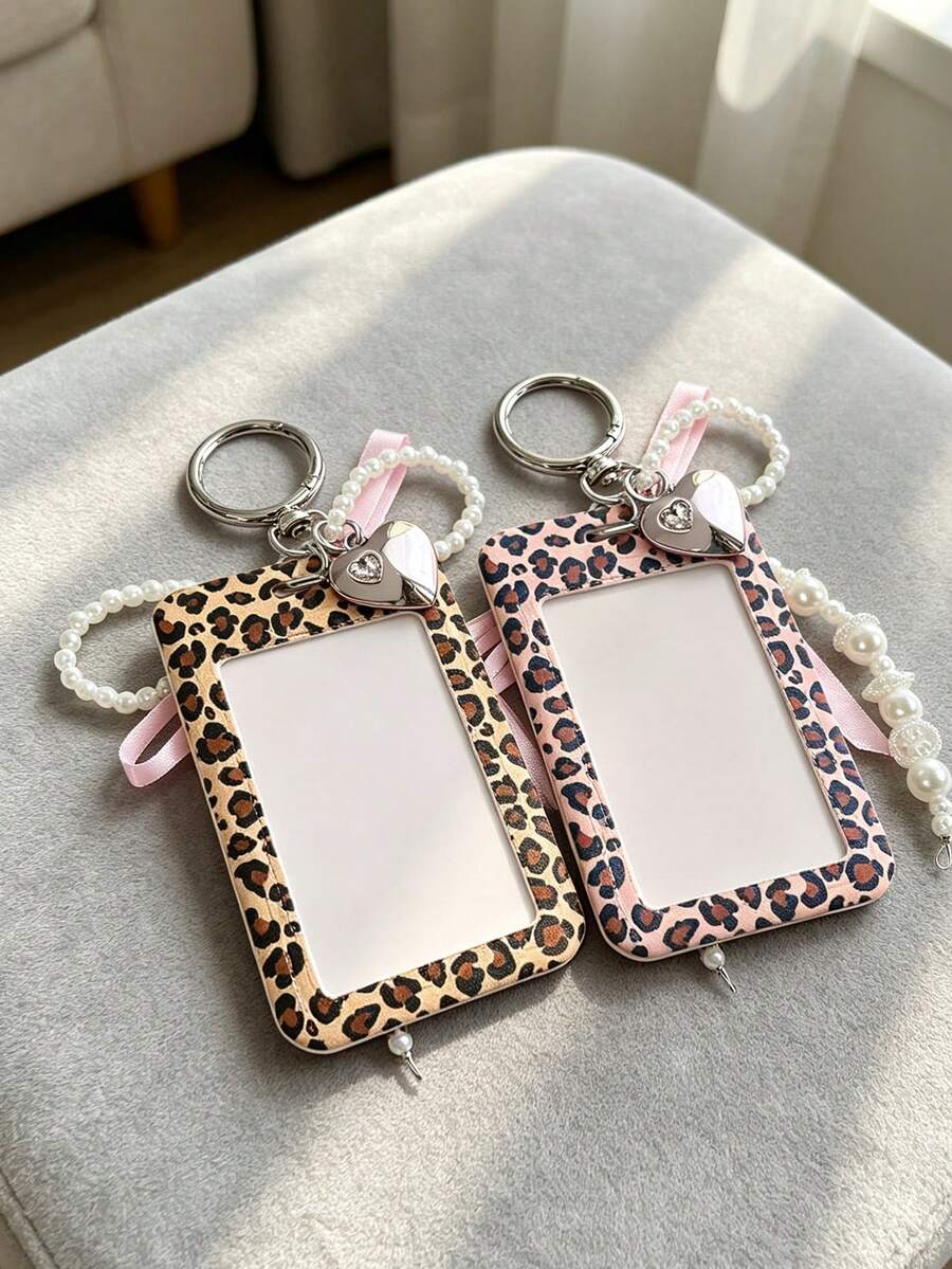 Exquisite Polka Dot ID Card Holder With Leopard Print Elements, Hanging Card Sleeve With Heart And Bow Pendant, Keychain, Delicate Girl Accessory, Work Badge Protector; No RFID Function, With Detachable Key Ring And Detachable Lanyard/Pendant - With ID Window And Card Slot, Suitable For ID Card, Student Card, Meal Card, Work Pass And Metro Access Card, Back To School Essential, Ideal Gift For Girls - Multicolor - View 1