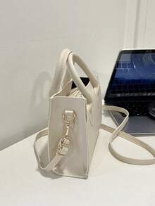 Solid Color PU Handbag Minimalist Casual Small Square Bag Commuter Mini Shoulder Bag Fashion Crossbody Bag For Outings - Beige - View 3