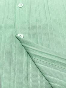 Casual Basic Striped Lightweight Plus Size Loose Fit Short Sleeve Shirt For Men - Mint Green - View 3