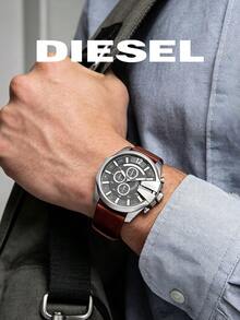 DIESEL Men's Large Dial Quartz Wristwatch, Silver Case, Brown Leather Strap, Multifunction Chronograph, Watch - Grey - View 6