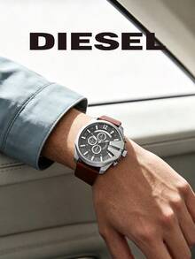 DIESEL Men's Large Dial Quartz Watch, Silver Case, Brown Leather Strap, Multifunction Chronograph, Watch - Grey - View 5