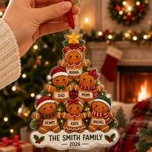 Custom Festive Christmas Gingerbread Family Ornament, Personalized 2-6 Family Names, Merry Christmas Tree Hanging Decor For Family Home And Holiday Party Celebrations, Customized Xmas Gingerbread Ornament, Customizable Holiday Keepsake Gift. - Style a - View 7