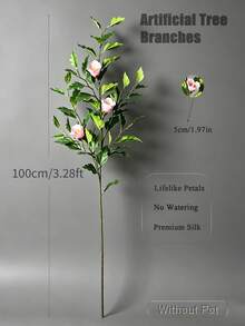Kmitang 100-130cm Large Artificial Ficus Plants Fake Bauhinia Trees Branch Real Touch Magnolia Leafs With Silk Flower Plastic Hibiscus Leafs False Tall Banyan Tree For Home Garden Wedding Indoor Decor Without Pot 1PC - Multicolor - View 16