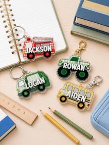 3D Acrylic Keychain Back To School Gift Boys Custom Name Truck Backpack Tag Personalized Vehicle Charm Kids Bag Accessory - Multicolor - View 2