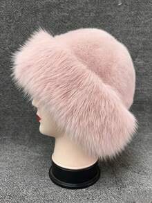 1pc Women's Faux Fur Bucket Hat, Solid Color Fluffy Warm Winter Bucket Hat, Casual Outdoor Warm Hat - Multicolor - View 7