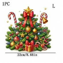 1/2/3pcs Christmas Tree Theme With Red Star, Gold Bell And Gift Box Heat Transfer Iron-On Stickers, Suitable For T-Shirts, Sweatshirts, Jeans, Jackets, Backpacks, Pillows And Other Clothing And Decal DIY - Multicolor - View 3