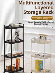 3-Tier White Plastic Rolling Storage Cart With Handle - Multi-Functional Storage Organizer For Kitchen, Bathroom And Bedroom - Durable Mesh Shelves Easy To Access, Mobile Practical Storage Cart | Modern Storage | Ventilated Storage - Multicolor - View 2