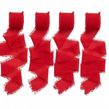 Handmade Tassel Chiffon Ribbon 3.8cm X 50ft, Tassel Trim Fabric Tape, Suitable For Wedding Invitations, Bridal Bouquets, Gift Wrapping, Christmas Holiday Decoration And DIY Crafts (Red) - Red - View 11