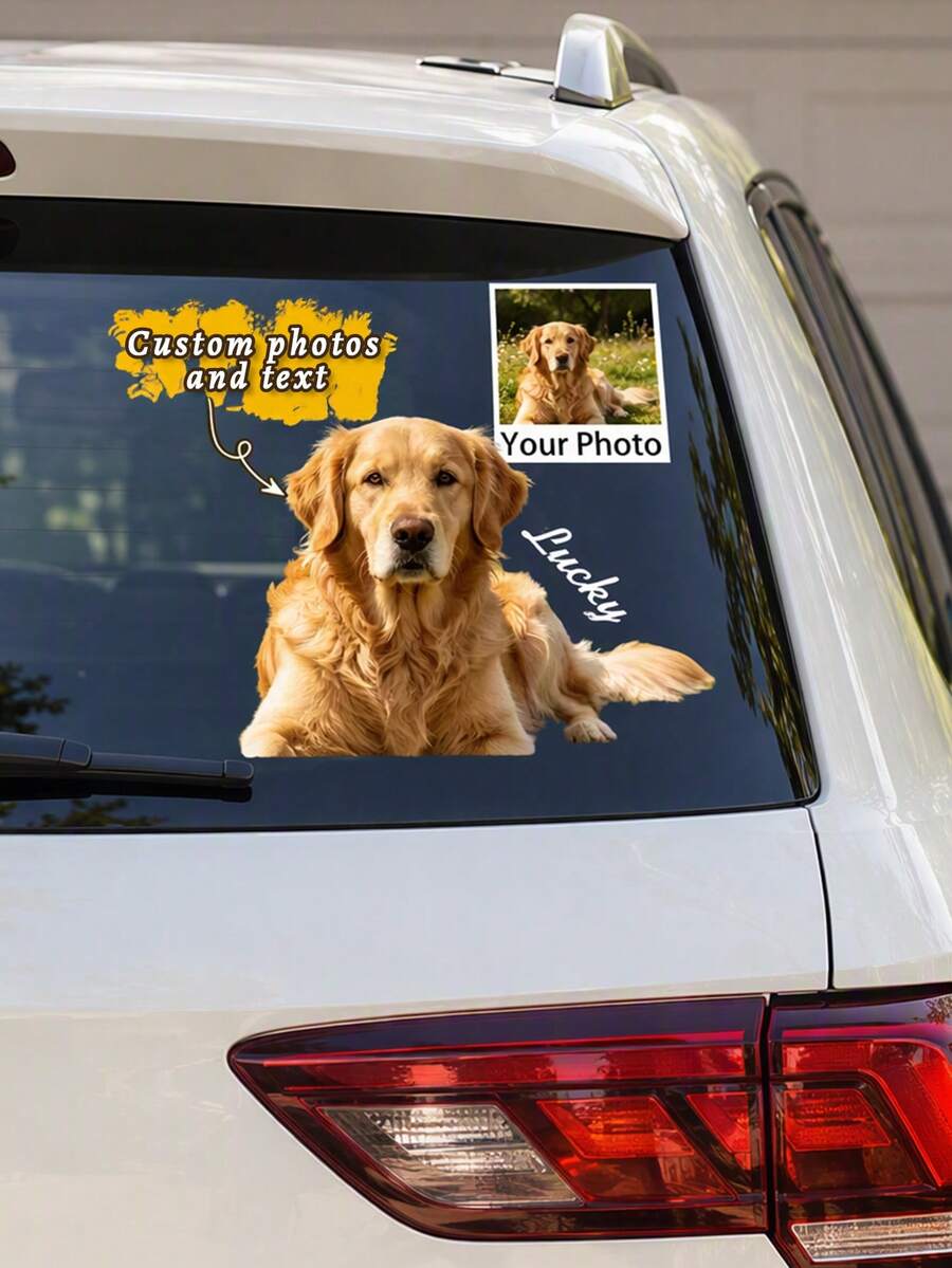 1pc Personalized Custom Pet Photo & Text Car Sticker, Custom Pet Photo & Text, Removable Self Adhesive Car Window Decor, Holiday Birthday Gift, Unique Gifts For Pet Lovers, For Pet Owners Dog Cat Lovers, Auto Rear Window Body Decoration - Multicolor - View 1