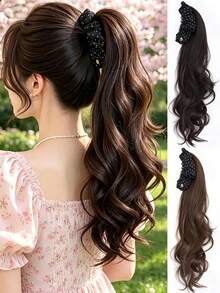 Ponytail Wig For Women Polka Dots Banana Wave Clip Deep Wave Clip To Create Volume And Add Thickness To The Hair - Multicolor - View 1