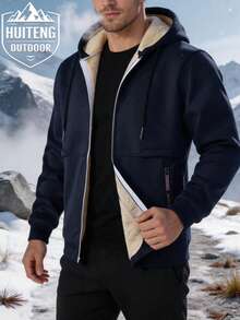 Men's Outdoor Sports Hooded Zip-Up Sweatshirt, Full Zip Closure, Suitable For Mountain Hiking, Camping And Outdoor Work - Navy Blue - View 2