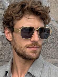 1 Pair Men's Oversized Square Frame Personalized Street Style Fishing Sun Protection Fashion Glasses - Gold Gray - View 1