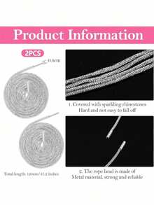2pcs 120cm Luxury Rhinestone Shoelaces, Round Rhinestone Shoelaces/Hat Rope, Fashionable Shiny, Crystal Drawstring Athletic Shoelaces, Suitable For Sneakers - White - View 3