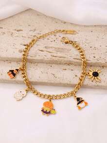 1pc Stainless Steel Halloween Ghost Spider Bat Pendant Bracelet For Women Funny Mummy Pumpkin Chain Bracelets Jewelry Party Gift - Bracelet - View 10