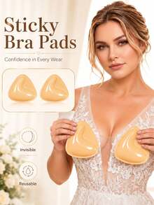 Invisible Self-Adhesive Breast Pads, Self-Adhesive Push-Up Lining, Reusable Seamless Lift Pads, Sweat-Proof Support, Suitable For Dresses, Parties, Daily Wear - Pink - View 11