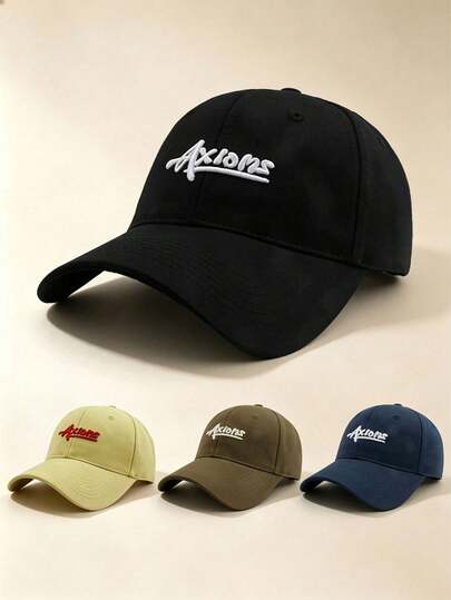 1PC Axions Letter Embroidered Baseball Cap, Adjustable Vintage Washed Sun Hat, Unisex Casual Outdoor Sports Cap For Daily Wear