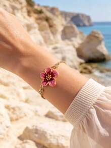 1pc Vintage Sweet Floral Gradient Bracelet, Vacation Style Women's Bracelet - Gold - View 1