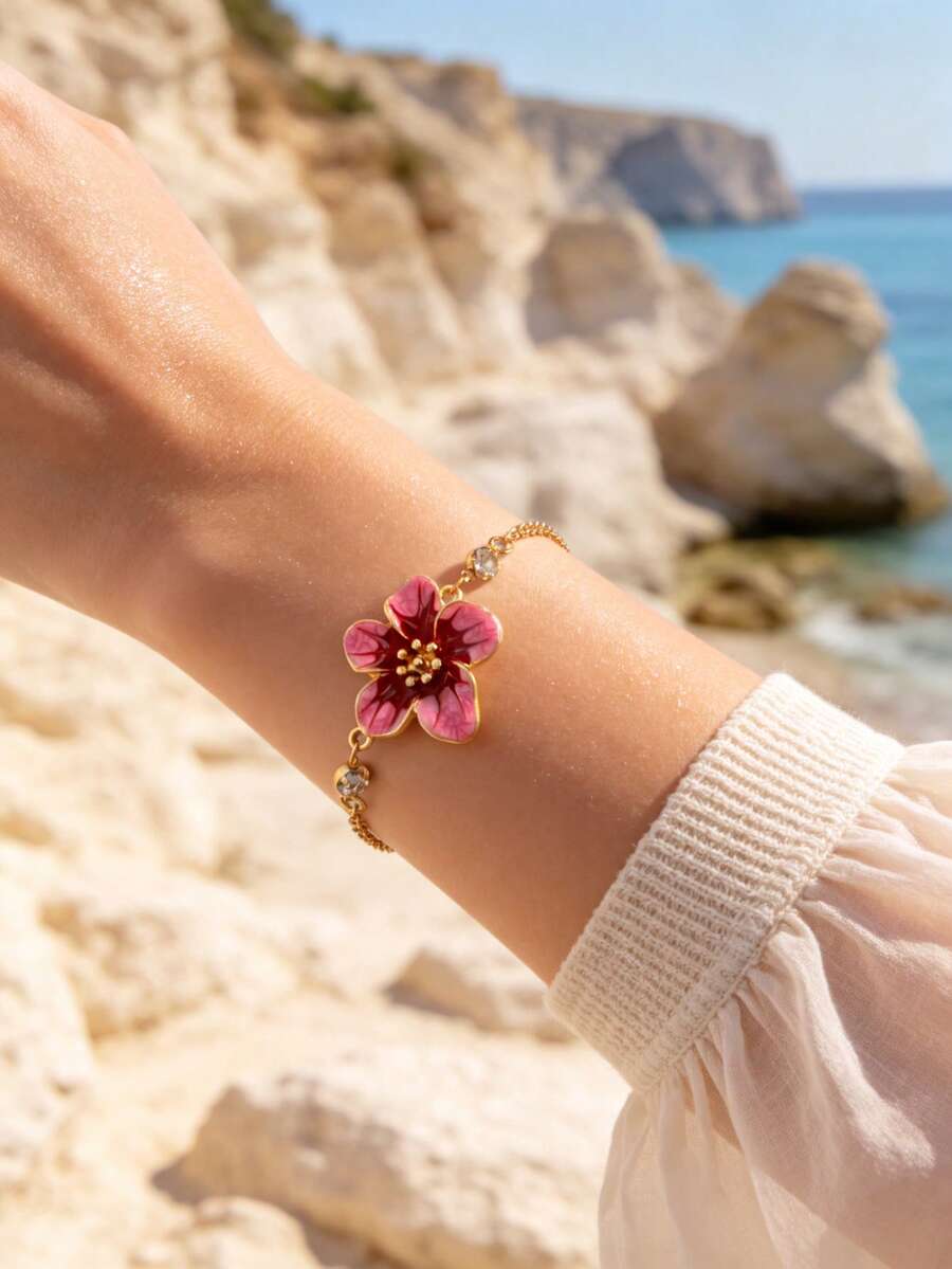1pc Vintage Sweet Floral Gradient Bracelet, Vacation Style Women's Bracelet - Gold - View 1