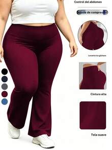 Pantalones acampanados de talla grande, cintura alta con cintura elástica, tejido suave y transpirable, ropa casual para todas las estaciones, disponibles en varios colores - Azul - Ver 5