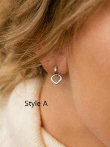 2 piezas Aretes de doble aro geométricos de doble uso, adecuados para mujeres como uso diario, cita, regalo de fiesta - Plateado - Ver 8