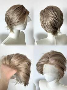 Tóc giả ngắn 13*1 Lace Front, tóc giả sợi tổng hợp 12 inch chưa tạo kiểu, phù hợp để luyện tập tạo kiểu tóc giả, làm tóc giả cho người mới bắt đầu, cosplay cho người mới bắt đầu, nhiều màu sắc, Halloween - Nhiều màu - Xem 3