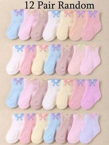 24/12/6 Pairs Multi-Style Girls Toddler Sweet 3D Bow Ribbed Mid-Calf Socks, Soft Breathable Baby Set, Baby Mid-Calf Socks, Girls Toddler Socks, Infant Socks, Newborn Toddler Socks, Solid Color, Macaron Color Palette, Cute Style, Sweet Style, Modern Academic Style, Barefoot Walking Socks, Daily Wear Back To School Season Gift, 0-36 Months, Baby Supplies, Girls Socks - Multicolor - View 15