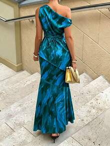 Women's Summer Knot Asymmetrical Off-Shoulder Mermaid Set, Casual Vacation Daily Wear - Multicolor - View 5
