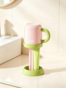 1pc Large Capacity Toothbrush Holder Cup Rack, No-Drill Wall-Mounted, Non-Falling, Drop-Resistant, Thickened ABS Plastic, INS Minimalist Sweet Cute Macaron Soft Colorful Style, Smooth Design With Drainage Holes, Independent Cup Slots, Side Hooks For Small Accessory Storage, Detachable Split Structure, Waterproof, Moisture-Proof, Anti-Water Accumulation, Easy To Clean, Fits Most Electric Toothbrushes - Multicolor - View 5
