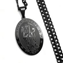 Grim Reaper Oval Pendant Necklace Unisex Stainless Steel Gold Scythe Skull Jewelry - Pendant Necklace - View 3