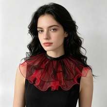 1pc Contrast Color Organza Detachable Collar, Court Style Ruffle Design, Party Halloween Easter Clown Costume Accessory - Black and Red - View 5