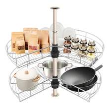HYYKJ-US 27 Inch Kidney Corner Cabinet, 270° Rotatable Blind Corner Organizer With Double Basket, Adjustable Height Kitchen Spice Rack For Cupboard Pantry - HG-mLCYT-3763=default - View 7