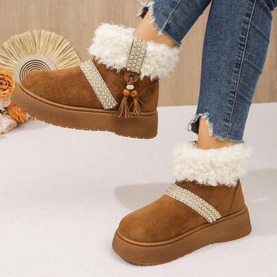 Women's Thick Soled Snow Boots With Thickened And Plush Cotton Shoes Anti Slip Women's Shoes Short Boots