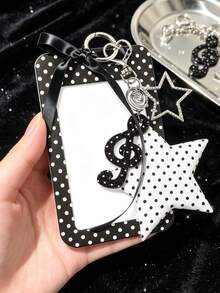 Exquisite Polka Dot ID Card Holder, Music Element Hanging Card Sleeve, Lucky Star Card Pouch, Wavy Transparent Card Holder With Keychain, Delicate Girl Accessory, Work Badge Protector; No RFID Function, With Detachable Keychain And Detachable Lanyard/Pendant - With ID Window And Card Slot, Suitable For ID Card, Student ID, Meal Card, Work Pass And Subway Access Card, Back To School Essential, Ideal Gift For Girls - Multicolor - View 3