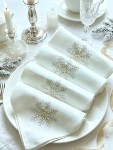 ABEST6522 Home&Living store 1pc 100% Polyester Embroidered Elegant Napkin, Suitable For Cafe, Restaurant, Party, Date, Wedding And Other Home Decor Occasions, Square Napkin - White Gold - View 11