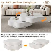 N625P300082083W) طاولة قهوة على شكل زهرة، سطح علوي دوار 360°، طاولة غرفة معيشة دوارة، طاولة أريكة الطبقة، 2 سطح تخزين، سعة حمولة إجمالية موصى بها 30 كجم، MDF، أبيض كريمي - أبيض - مشاهدة 5