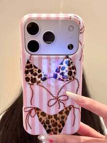 甜酷豹紋蝴蝶結直條紋手機殼，適用於 iPhone 17 Pro Max、16、15 - 彩色 - 查看 1