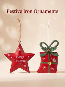 1pc Christmas Star Hanging Ornament, Metal Christmas Tree Decoration, Star Decor, Gift Box Decoration, Christmas Scene Decoration, Home Decor, Room Decor, Party Decoration, Comes With Bow - Multicolor - View 6