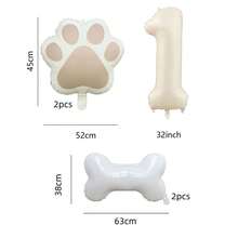 5Pcs Cream Number 0‑9 Dog Bone Paw Print Foil Balloon Set, Pet Theme Birthday Party Decor - View 3