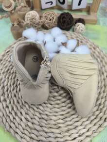 Classic Infant Tassel Design Casual Boots, Soft Sole Comfortable Walking Shoes For Newborns, Suitable For Spring And Autumn - Apricot - View 5