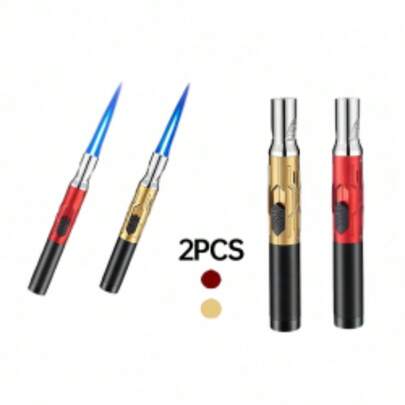 2Pcs Multi Functional Jet Flame Torch Lighter 360°  Ignition Adjustable Flame Heat Resistant Refillable Lighter For Cigars Moxibustion Charcoal Outdoor Home Commercial Use