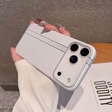 Luxury Carbon Fiber Texture Anti-Drop Protective Case Compatible With IPhone 16 14 Pro 13 12 15 Pro Max Hard Back Cover Phone Shell - White Stripes - View 12