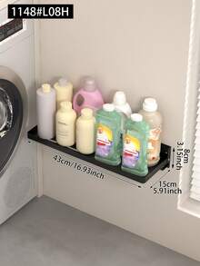 Wall-Mounted Laundry Storage Rack With Hooks, Heavy-Duty Metal Shelf, Bathroom Balcony Wall Storage Rack, Washing Machine Dryer Side Detergent Bottle Storage Rack, Bathroom Organizer - Multicolor - View 7