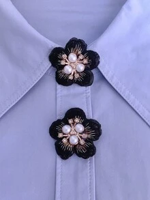 1件/2件裝 優雅布藝刺繡花卉鈕扣蓋，免縫襯衫鈕扣蓋，裝飾鈕扣，時尚水晶袖扣 - 黑色 - 查看 6