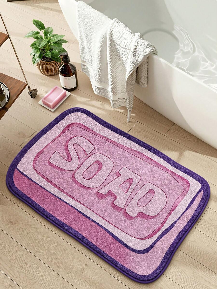 1pc Bathroom Floor Mat Rug, Soap Pattern, TPR Backing Non-Slip, Suitable For Kitchen, Outdoor, Indoor, Hallway, Bedroom, Living Room, Bedside Decor Rug, Machine Washable Easy To Clean, Bathroom Autumn Decor Rug