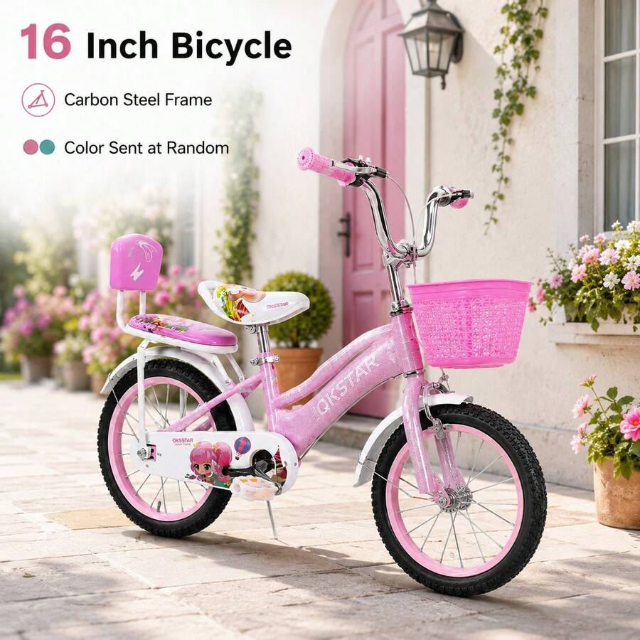 16-Inch Bicycle With Front Basket And Training Wheels, Commuter Bike, Random Color - Multicolor - View 1