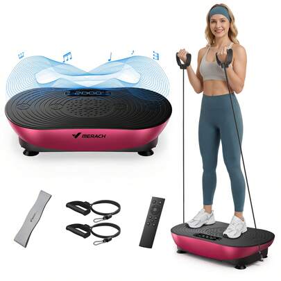 MERACH Vibration Plate Exercise Machine, Vibrating Platform For Lymphatic Drainage Weight Loss Muscle Activation, Full Body Home Exercise Equipment With LED Touch Screen Bluetooth Pull Cord
