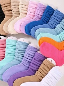 20/10/2 Socks Casual Solid Color Socks, Knee-High Socks, Fleece Socks, Candy Color Socks, Boat Socks - Multicolor - View 2