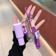 This Is A Set Of Cup-Shaped And Tennis Racket-Shaped Keychains, Part Of The Fashion Sports Series. They Are Multi-Functional Key Rings, Suitable For Storing Lipstick And Other Small Items - Multicolor - View 2
