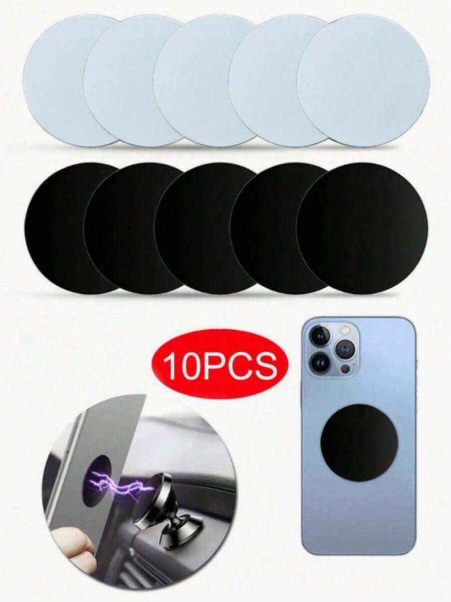 5pcs Car Holder Stainless Iron Sheet Magnetic Sheet Ultra-Thin Round Patch Adhesive Creative Phone Case Car Phone Holder Patch - Multicolor - View 1