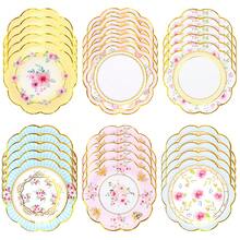 10pcs/60pcs/120pcs 7.28 Inch Floral Paper Plates, 6 Styles Gold Foil Rimmed Party Paper Plates, Pink/Blue/Yellow/White Flower Decor Paper Plates Suitable For Wedding, Bridal Shower, Birthday Tea Party, Paper Plates For Appetizers, Desserts, Snacks, Suitable For Large Gatherings - Multicolor - View 1
